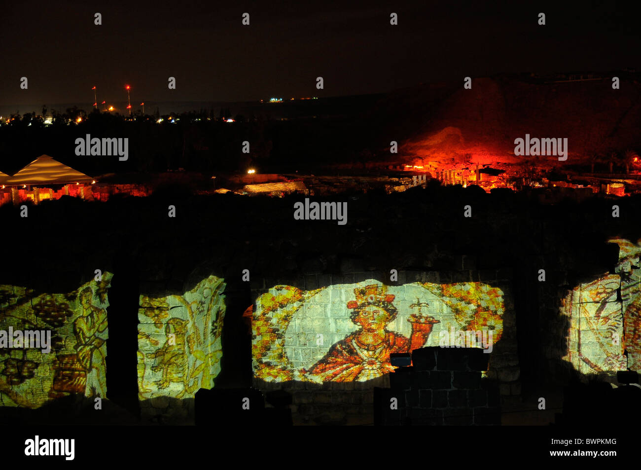 Israël, Bet Shean, Scythopolis, un spectacle audio-visuel sur les ruines Banque D'Images