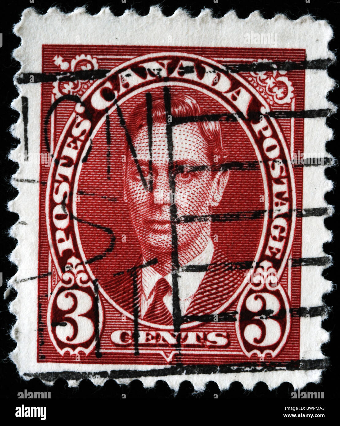 CANADA - circa 1949 : timbre imprimé au Canada montre le roi George VI, vers 1949 Banque D'Images
