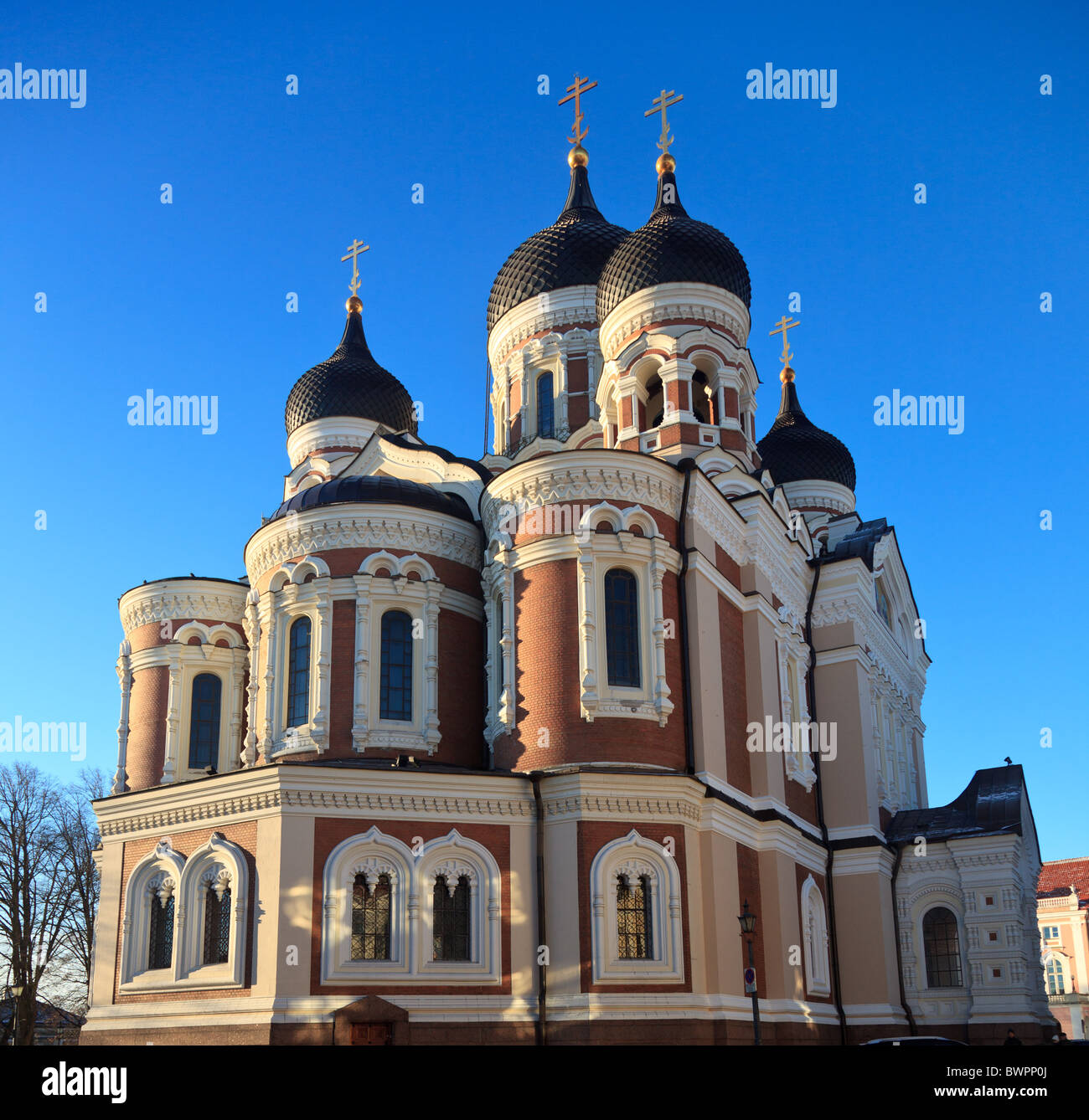 Cathédrale orthodoxe grec d'Alexandre Nevsky à Tallinn Estonie que le soleil est bas dans le ciel Banque D'Images