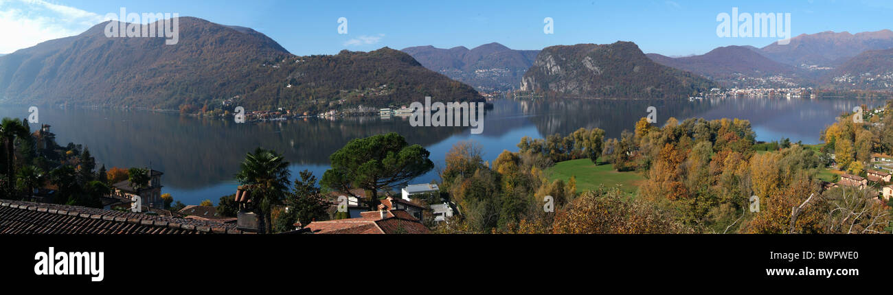 Suisse Europe Lac de Lugano Lago di Lugano Vue de Figino Ponte Tresa Pian Casoro Golfo di Agno panorama Banque D'Images