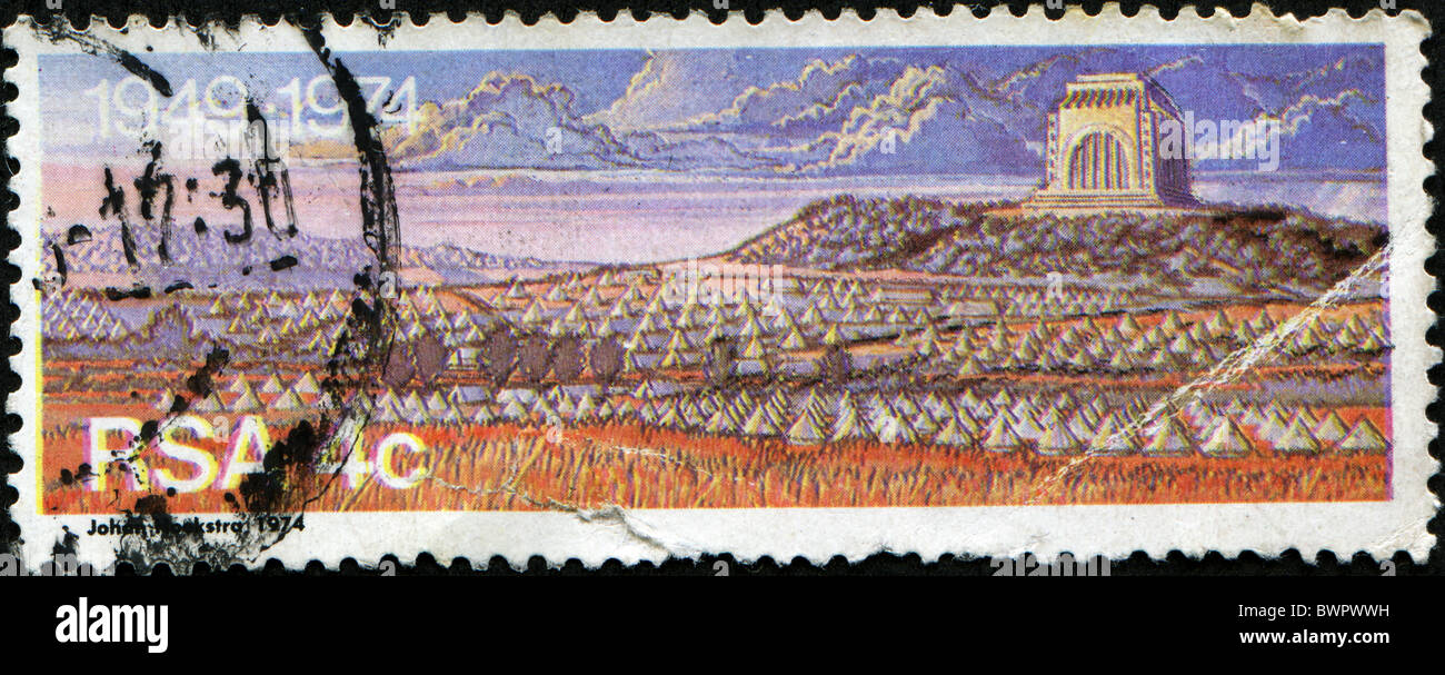 CIRCA 1974- RSA : un timbre imprimé en Republick de Afrique du Voortrekker Monument à Pretoria, vers 1974 Banque D'Images