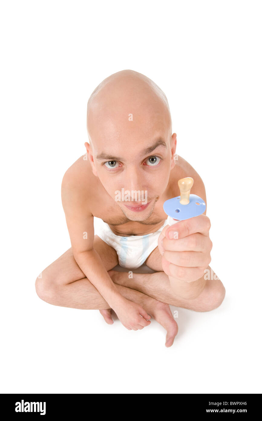 L'homme en montrant la couche de bébé et à la caméra en sucette Photo Stock  - Alamy