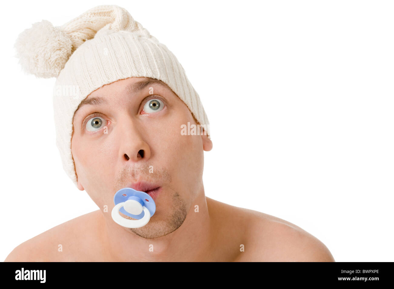 Homme Bebe Avec Tetine En Bouche A La Surprise Sur Fond Blanc Photo Stock Alamy Homme Bebe Avec Tetine En Bouche A La Surprise Sur Fond Blanc Photo Stock Alamy