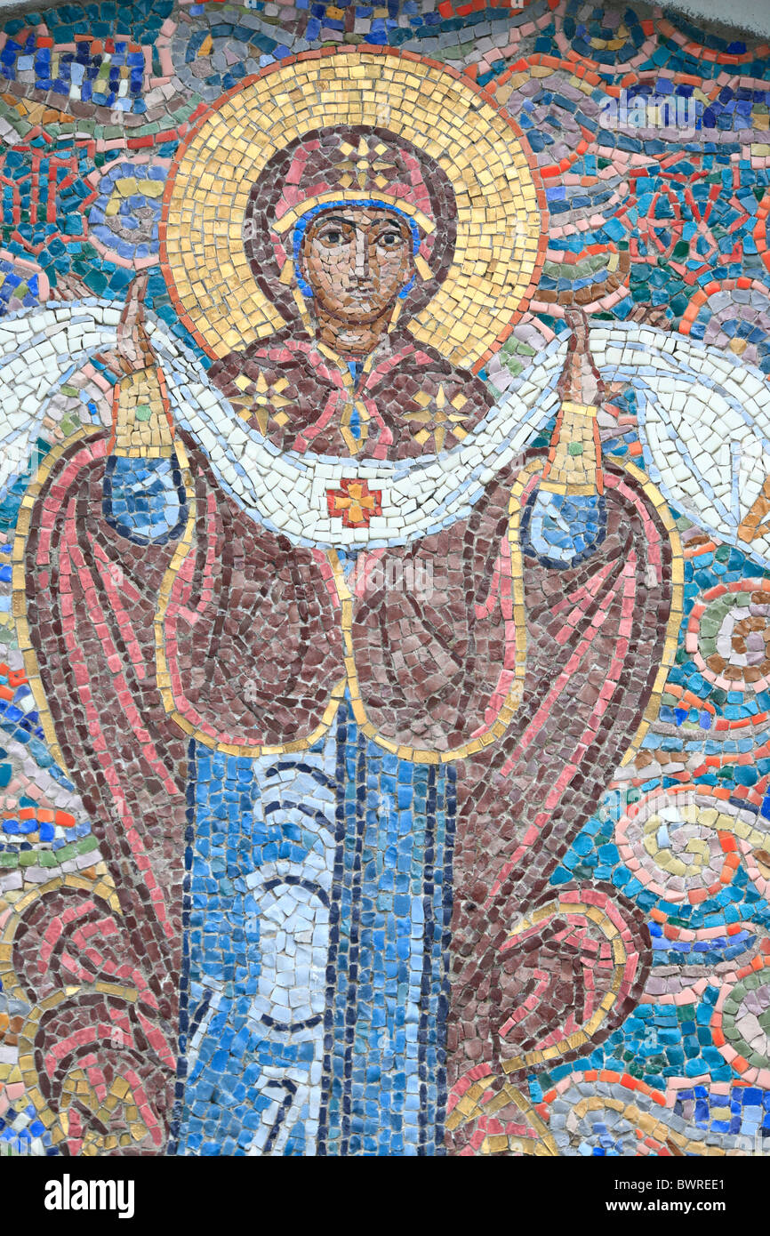 La Russie Vierge Marie mosaïque moderne Eglise Orthodoxe Russe Orthodoxe Église touristique de la région de Moscou Billet d'icône c Banque D'Images