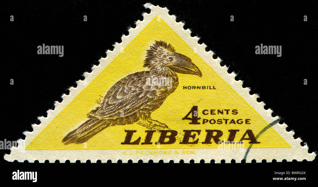 Libéria - VERS 1953 : un timbre imprimé en Libéria montre d'oiseaux calao, série, vers 1953 Banque D'Images