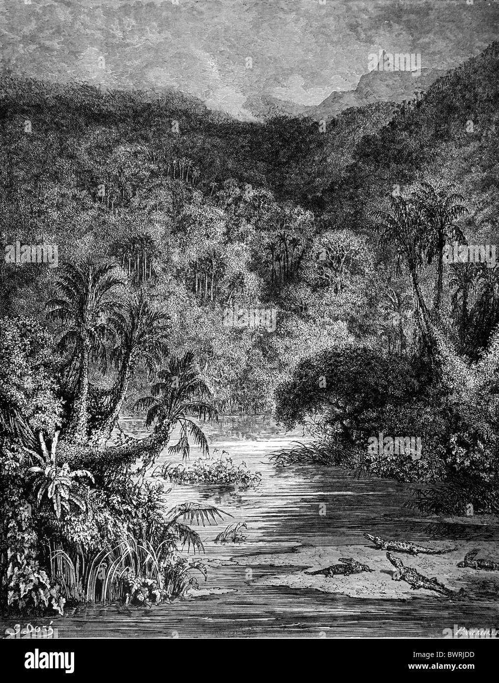 Gustave Doré ; paysages sur le Mississippi à partir de Chactas et Atala, une nouvelle de François-René de Chateaubriand Banque D'Images