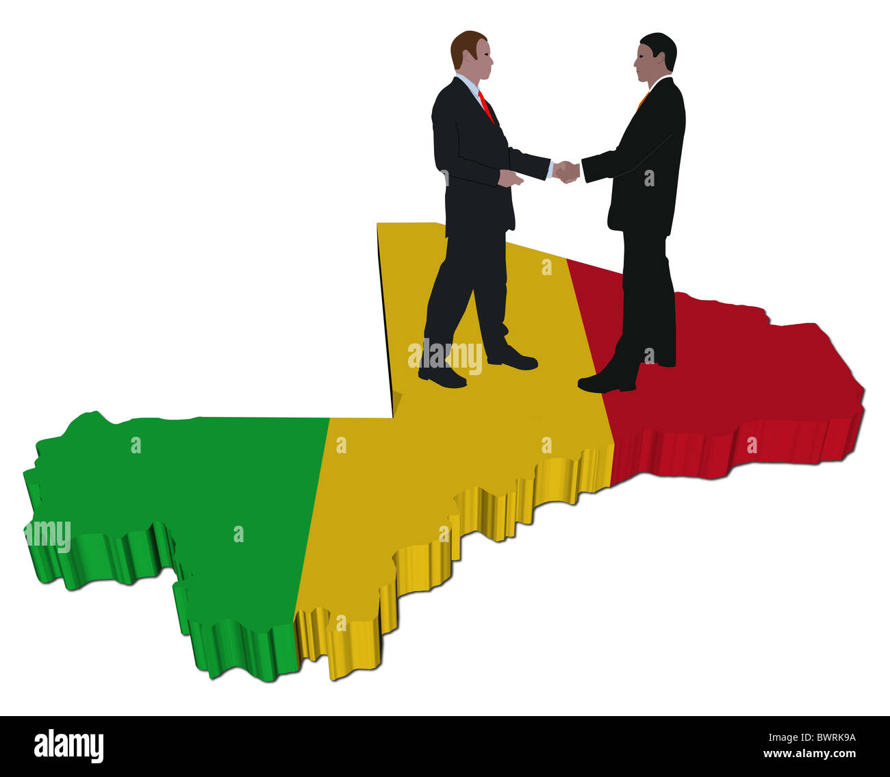 Business people shaking hands on Mali carte drapeau illustration Banque D'Images