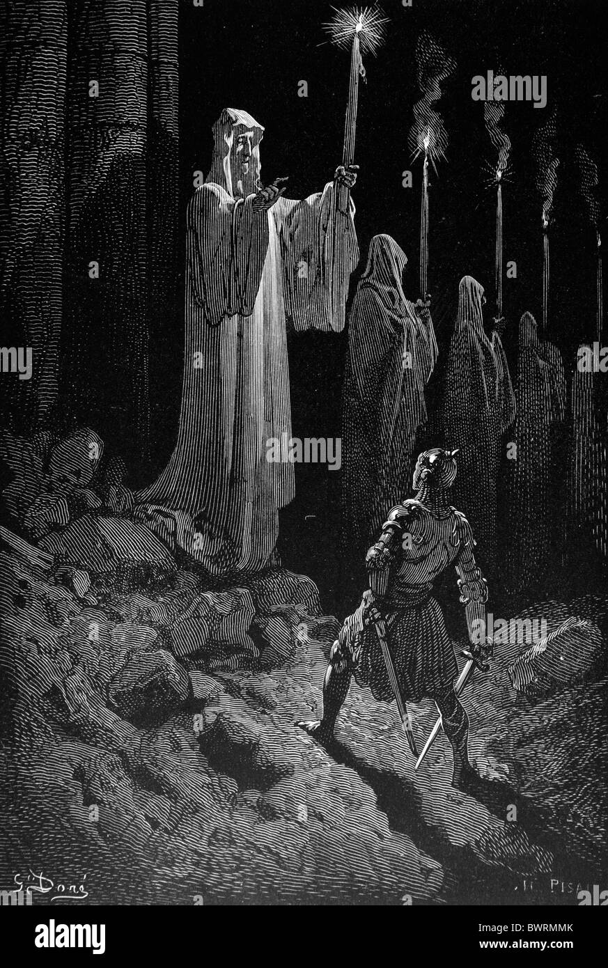 Gustave Doré ; mitaine et bougies de cadavre Thomas Hood Le croquemitaine du plus jeune ; la gravure en noir et blanc Banque D'Images