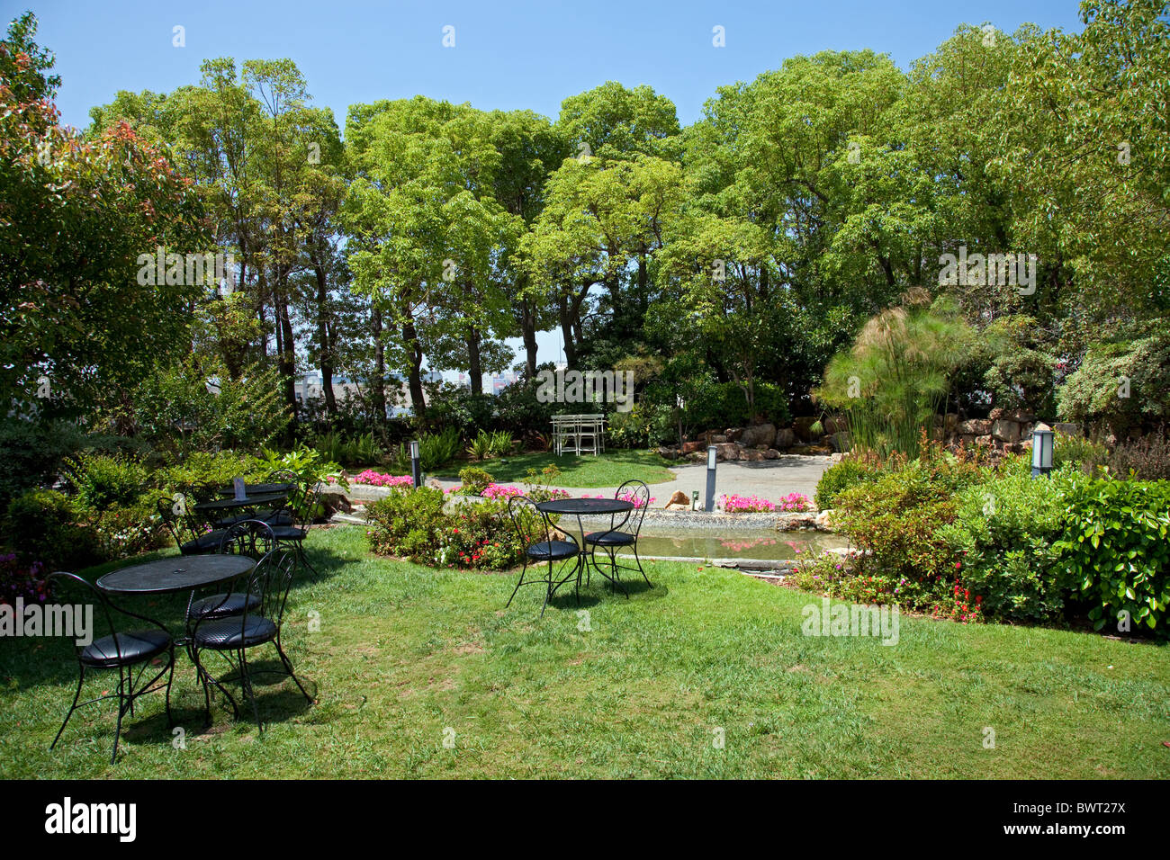 Kyoto Grand Hotel Jardin Japonais. Little Tokyo, Los Angeles, Californie, USA Banque D'Images