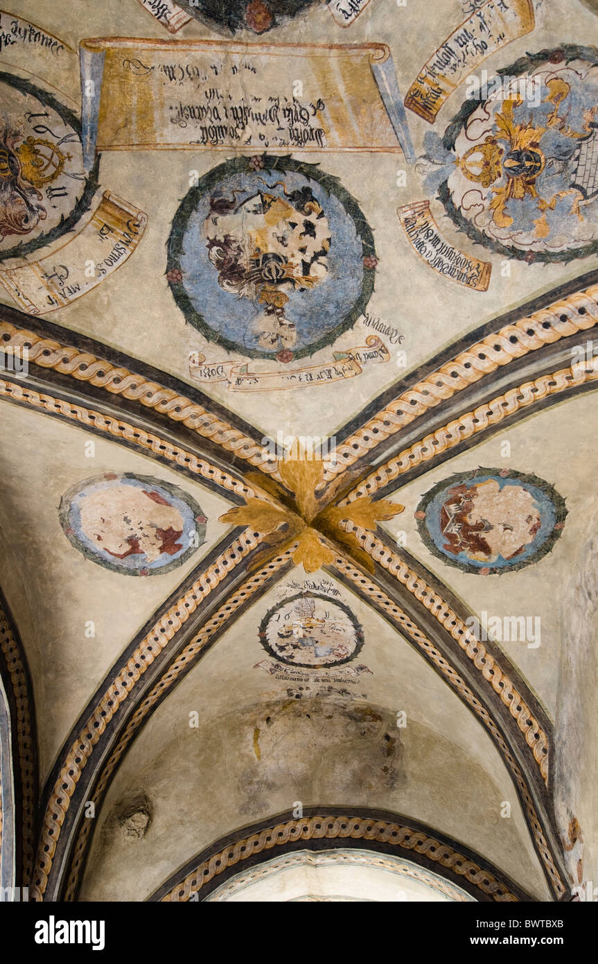 Plafond peint, Prachatice, Région de la Bohème du Sud, République Tchèque Banque D'Images