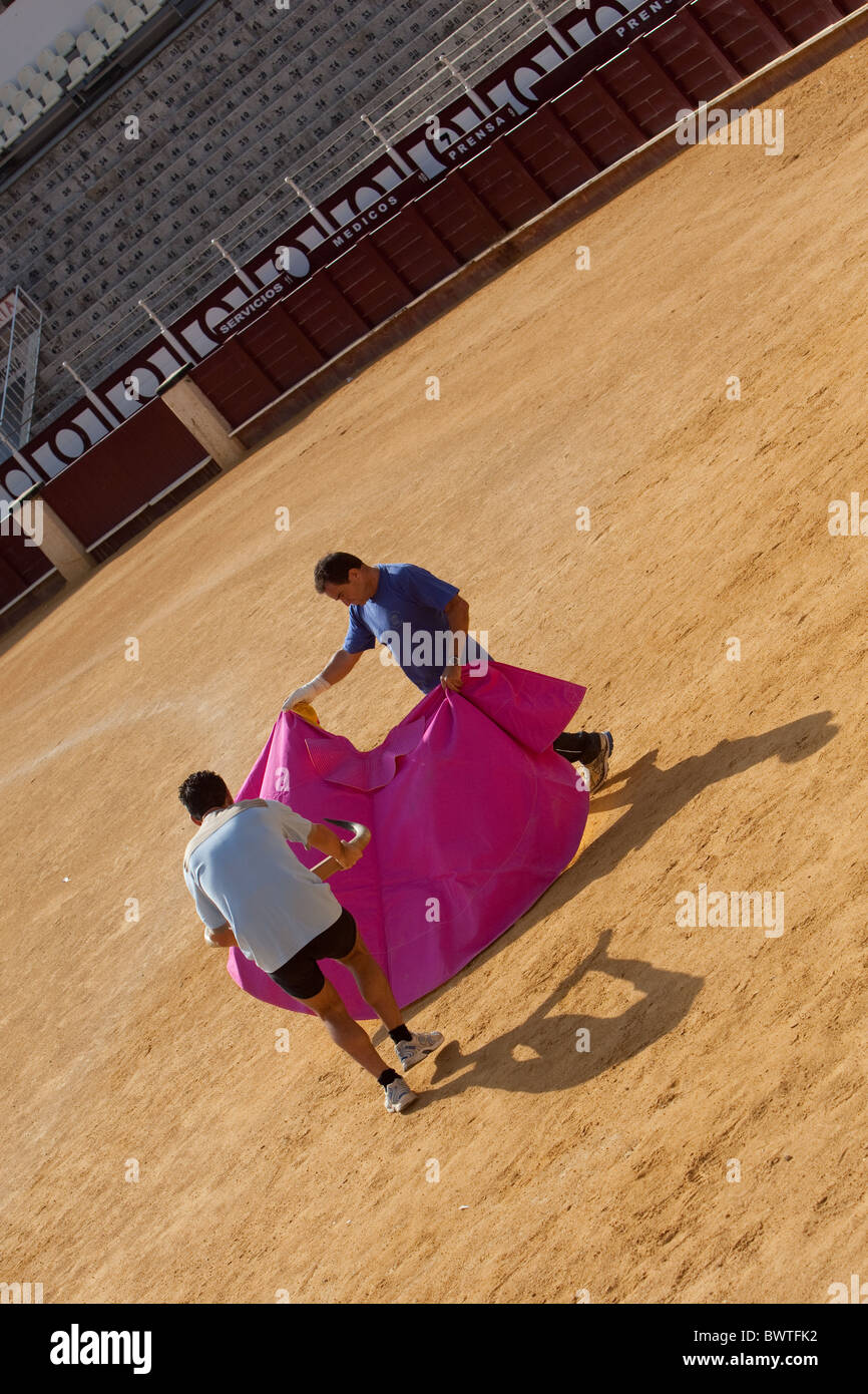 Bull fighters exerçant dans les arènes Malaga Espagne Banque D'Images