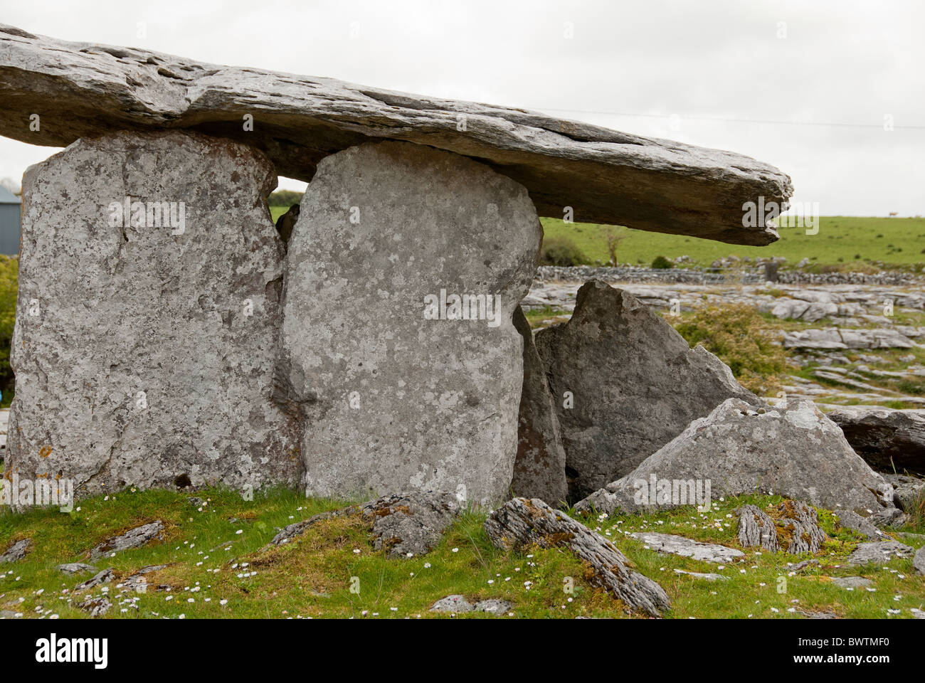 Sur le tombeau de Poulnabrone Portal - Burren Comté de Clare - Irlande Banque D'Images