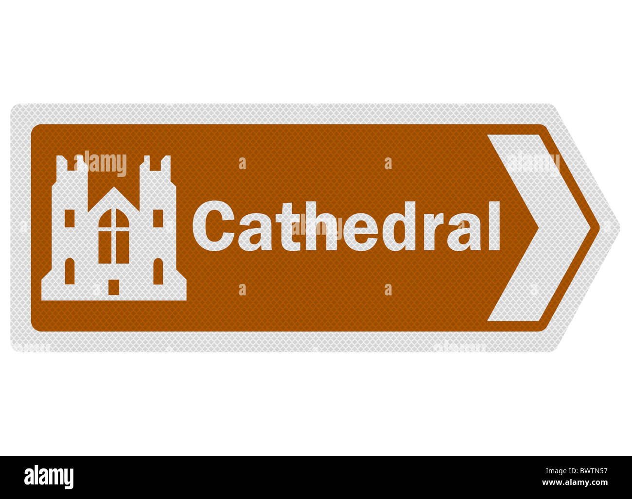 Informations touristiques sur photo-réalistes-style roadsign, représentant "cathédrale". Banque D'Images