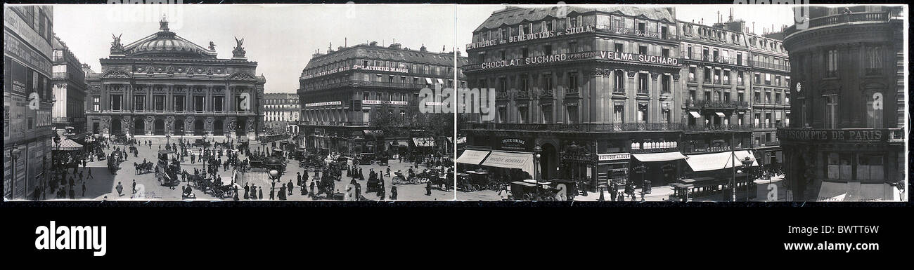 Place de l'Opéra à Paris, France Europe ca. Historique 1909 Historique Historique de la place de l'opéra de trafic de personnes Banque D'Images