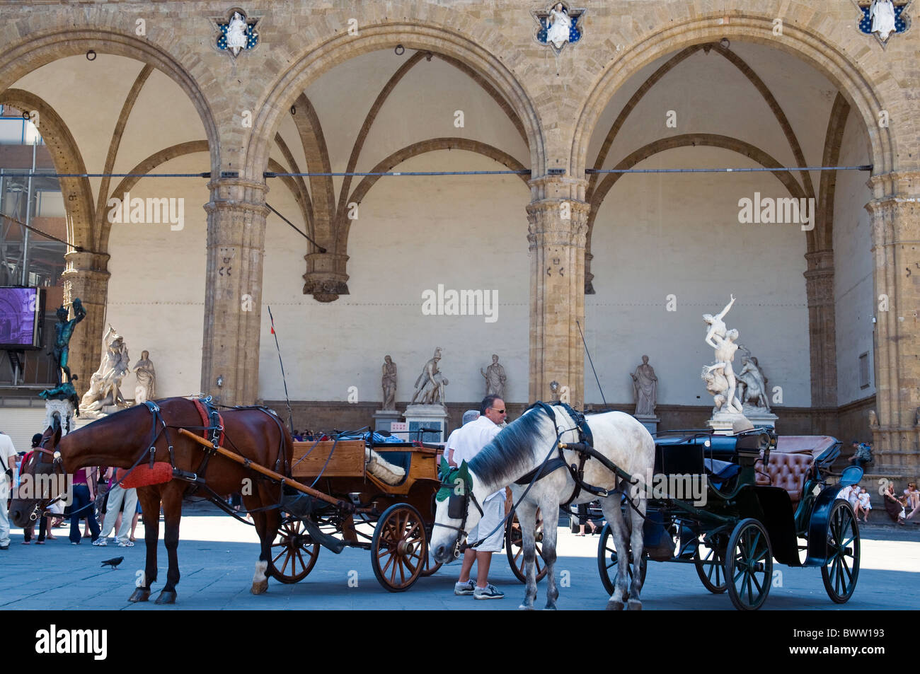 Loggia dei Lanzi ou loggia dell'Orcagna, Piazza Signoria, Florence, UNESCO World Heritage Site, Toscane, Italie Banque D'Images Loggia dei Lanzi ou loggia dell'Orcagna, Piazza Signoria, Florence, UNESCO World Heritage Site, Toscane, Italie Banque D'Images