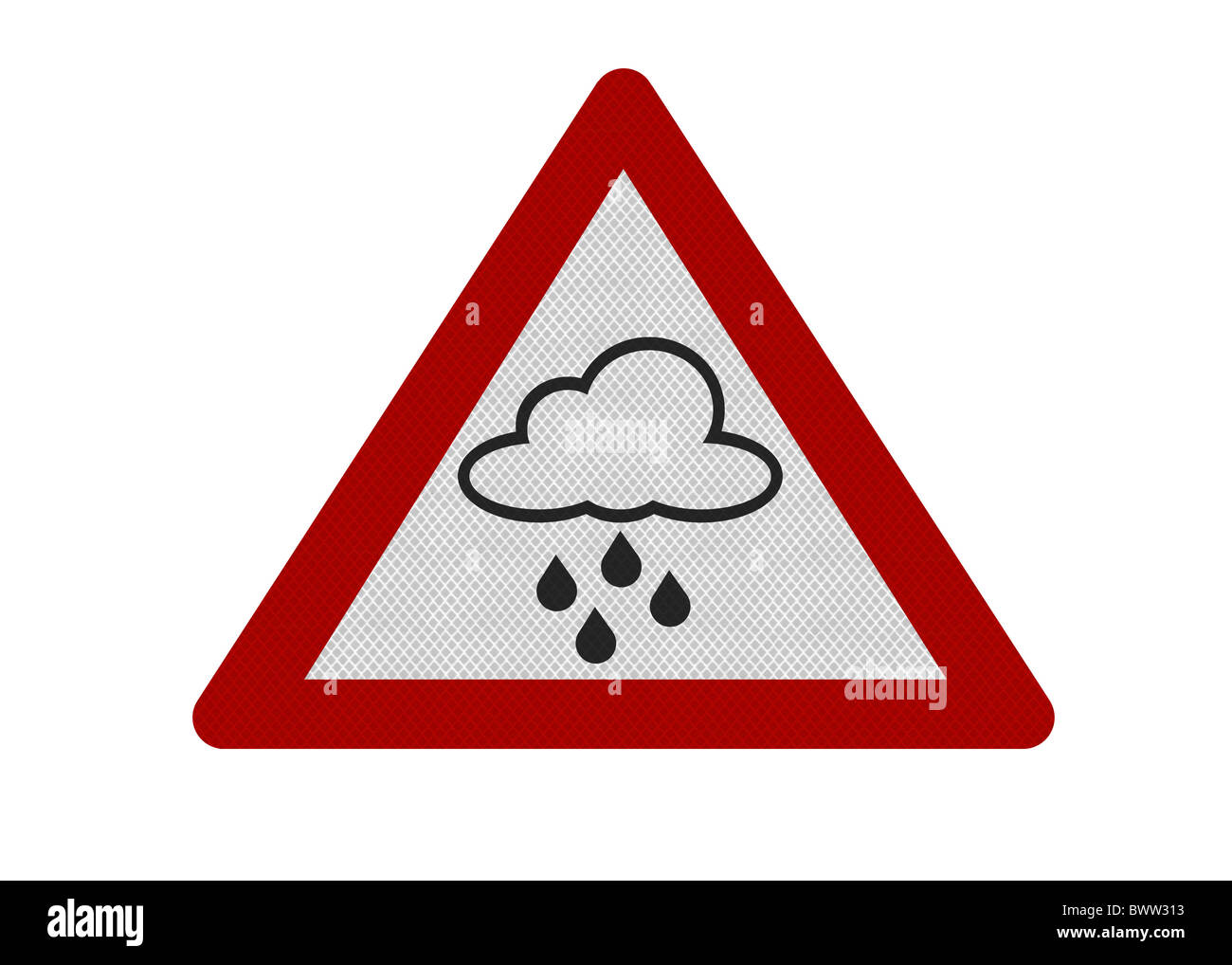 Informations touristiques sur photo-réalistes-style roadsign, représentant 'rain' avertissement. Banque D'Images