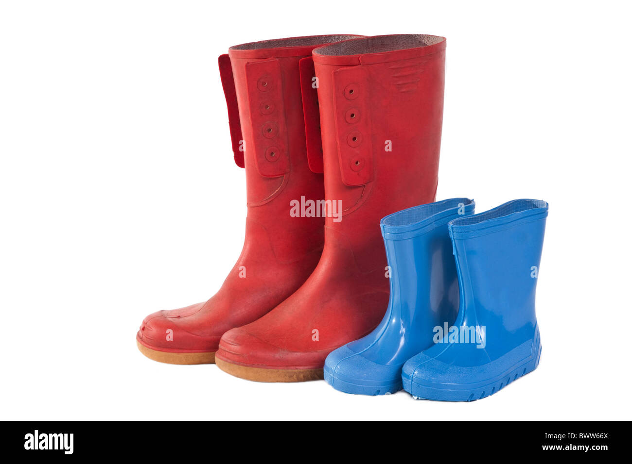 Deux paires de bottes en caoutchouc (petites et grandes) Banque D'Images