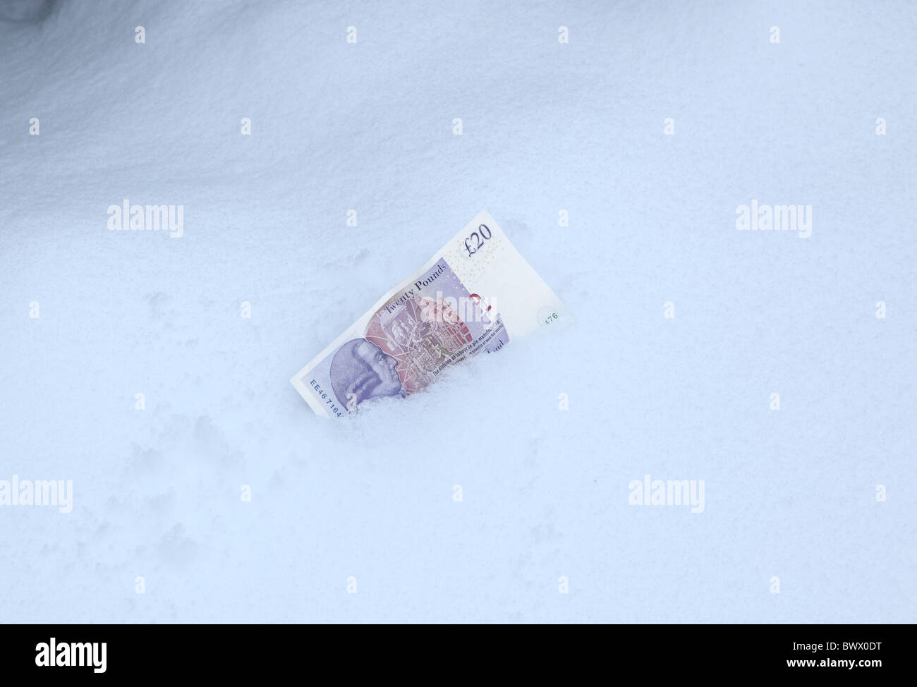 €20 note allongé sur la neige Banque D'Images