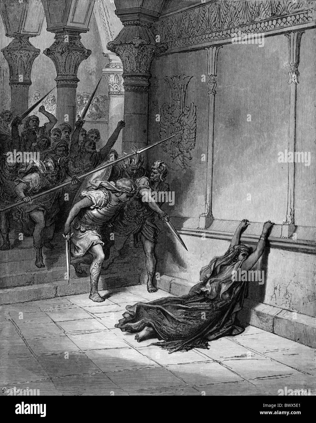 Gustave Doré ; la mort d'Athalie ; gravure noir et blanc Banque D'Images
