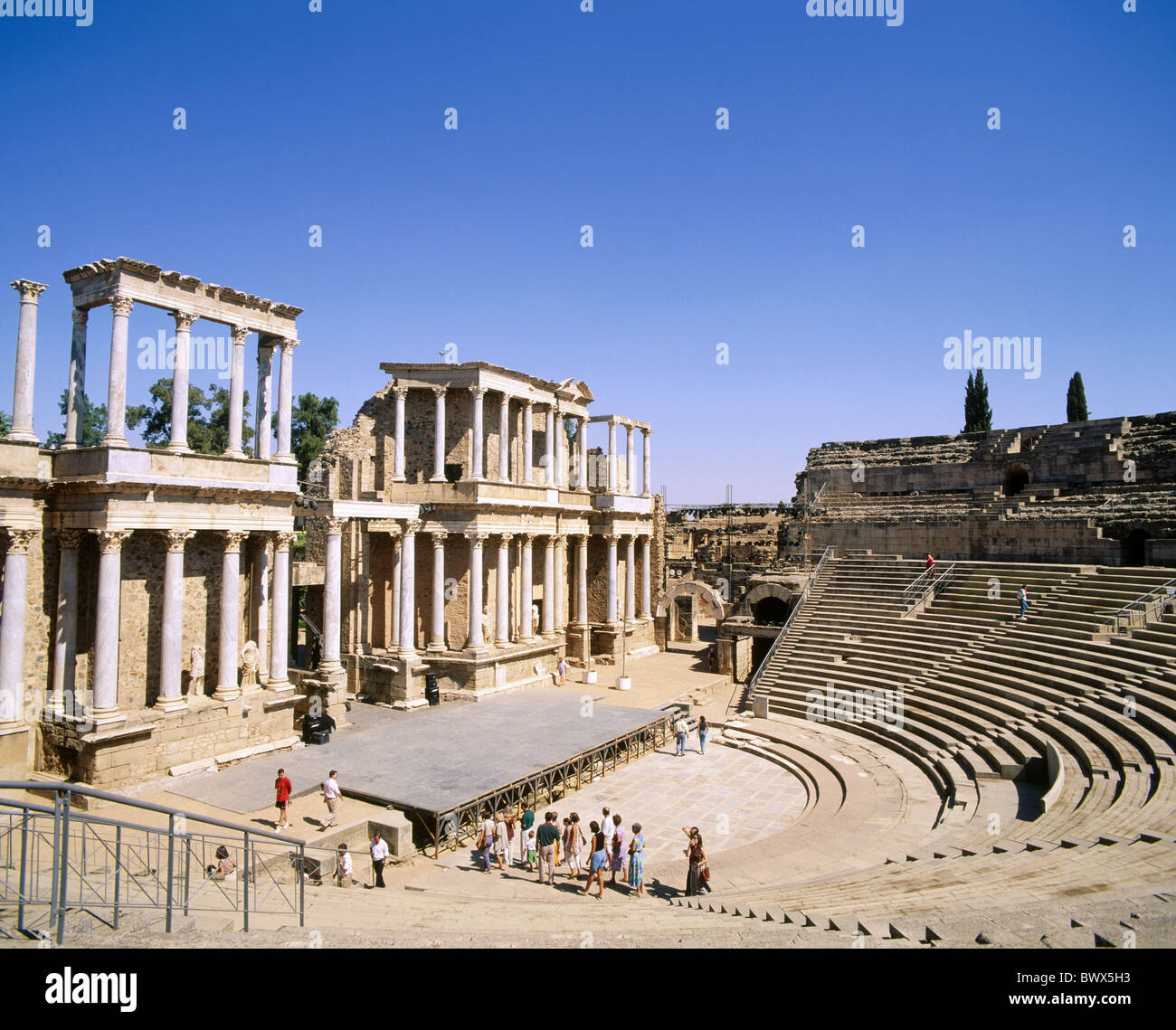 La culture de l'amphithéâtre antique antiquité romaine antiquité vestiges romains de Mérida Espagne Europe Espagne Europe Banque D'Images