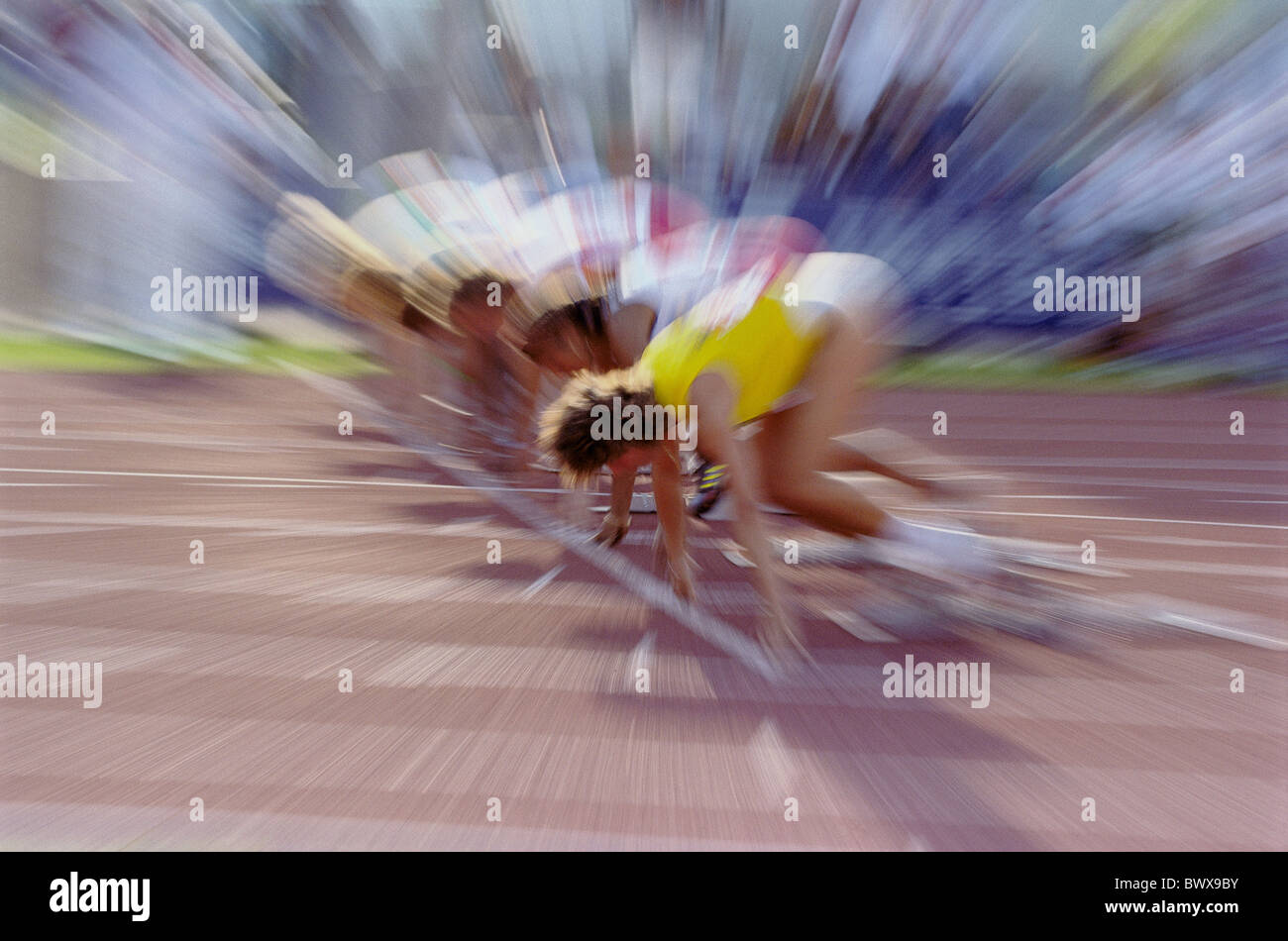 Le sport de courtes distances exécuter le modèle ne libération athlètes phase démarrage effet zoom Banque D'Images