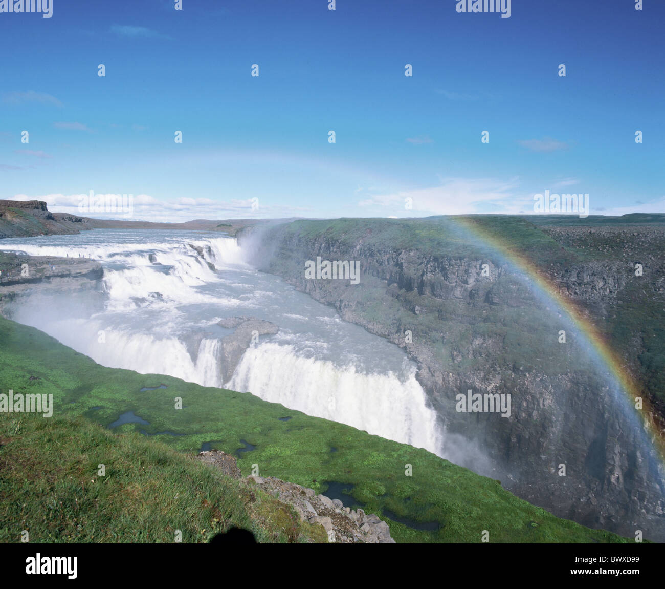 Arc-en-ciel bleu Islande Godafoss cascade aperçu deux étapes Banque D'Images