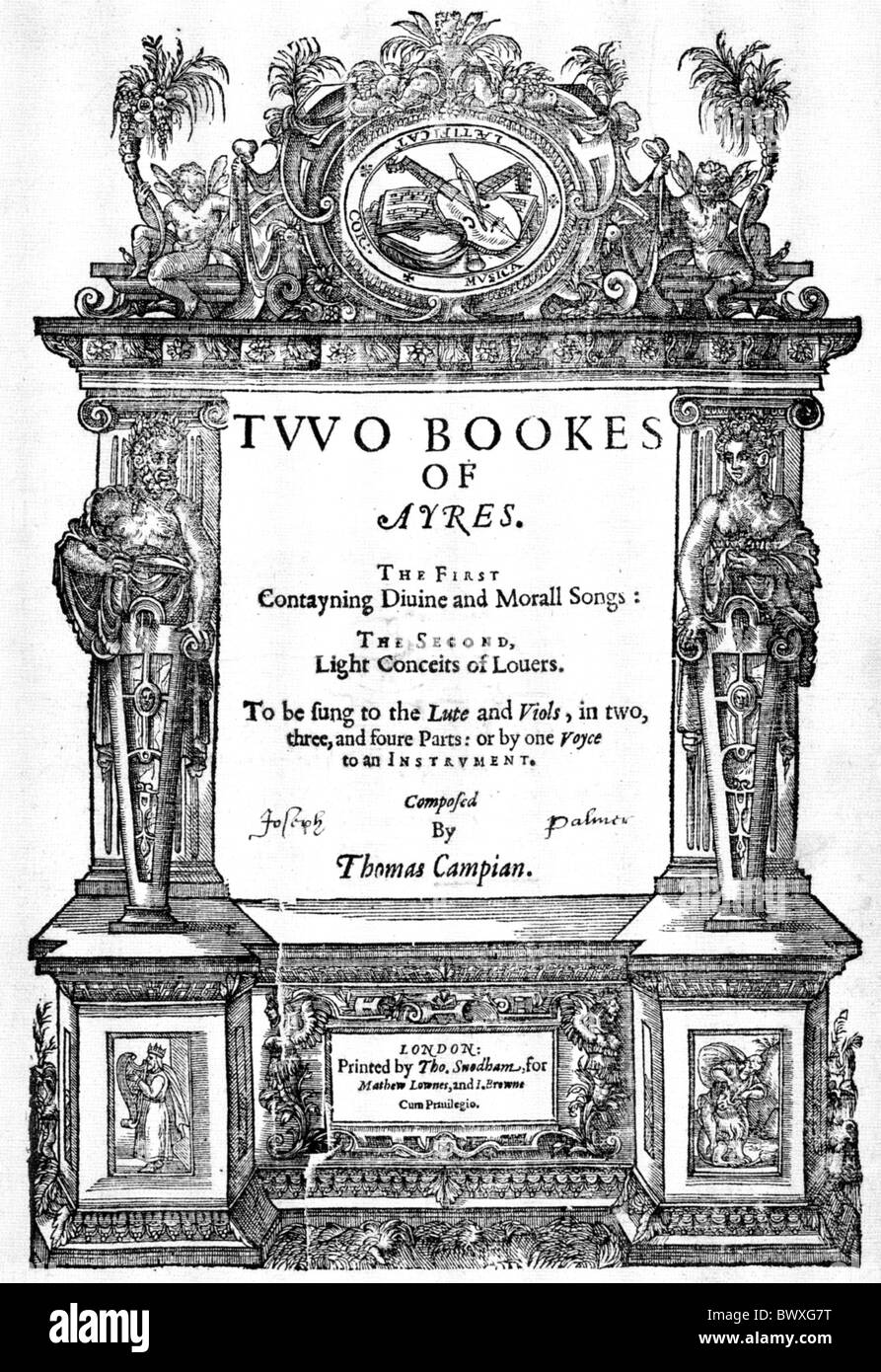 THOMAS CAMPION (1567-1620) page de titre de l'anglais première du compositeur Deux Bookes d'Ayres publié en 1601 Banque D'Images