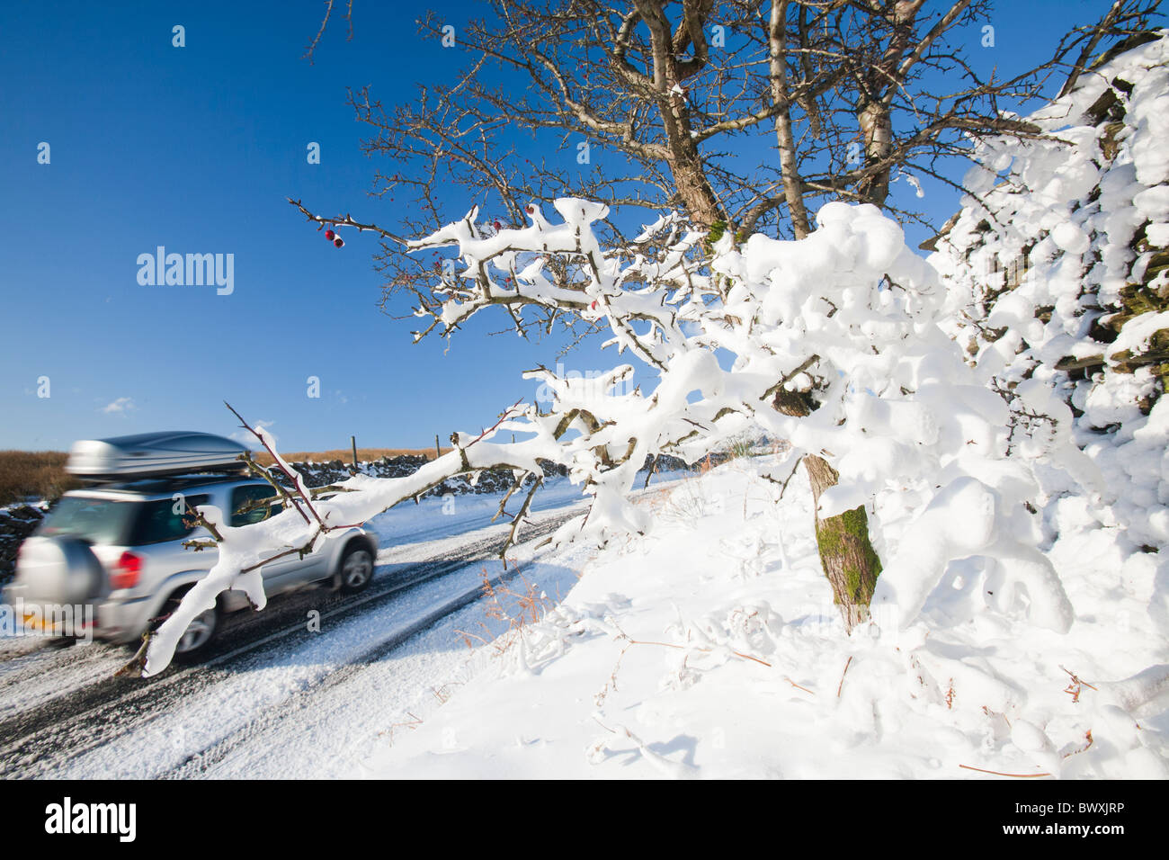 Kirkstone Pass dans des conditions hivernales, Lake District, UK. Banque D'Images