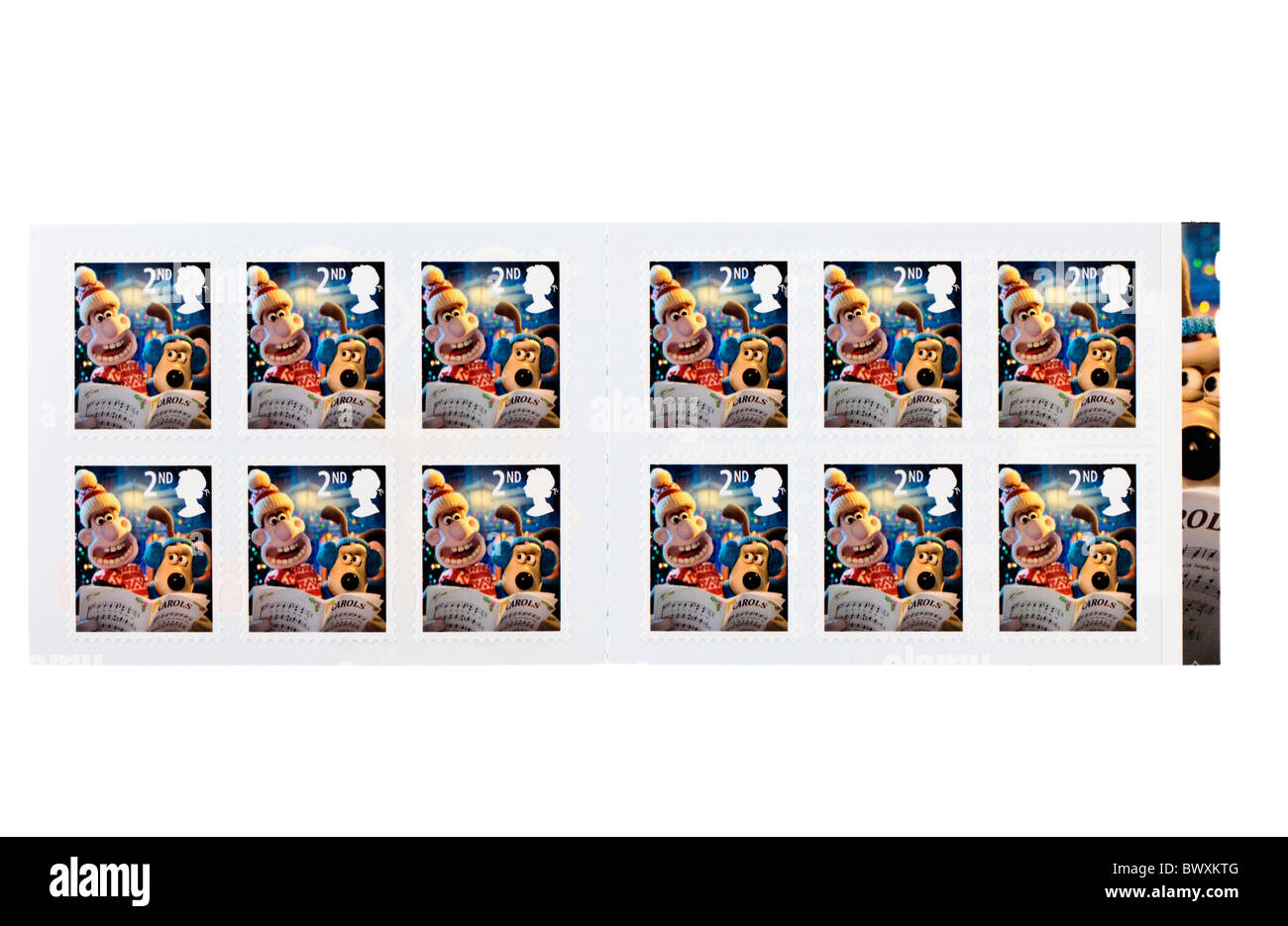 12 Royal Mail Wallace et Gromit 2e classe timbres de Noël. Utilisez uniquement éditoriale Banque D'Images