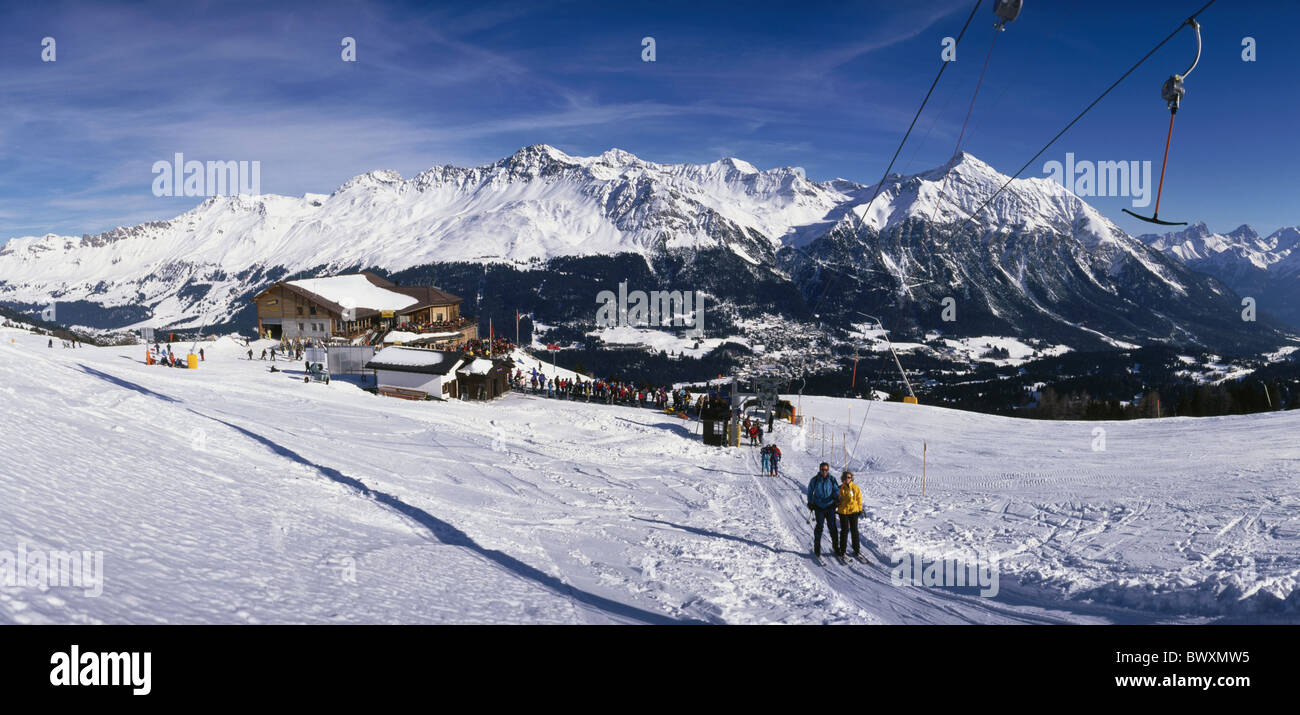Restaurant de montagne montagnes format horizontal Danis Lenzerheide Suisse Europe panorama ski ski ar Banque D'Images