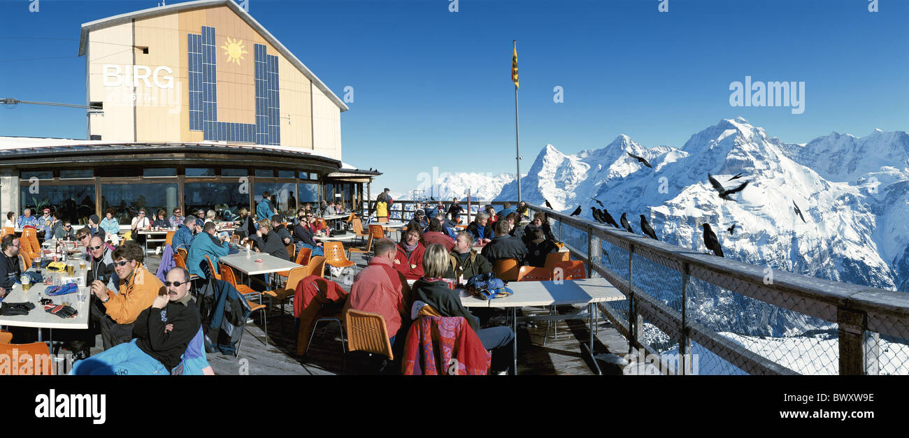 Restaurant Alpes après ski montagne restaurant Eiger Jungfrau Monch moine aucune montagne m Banque D'Images