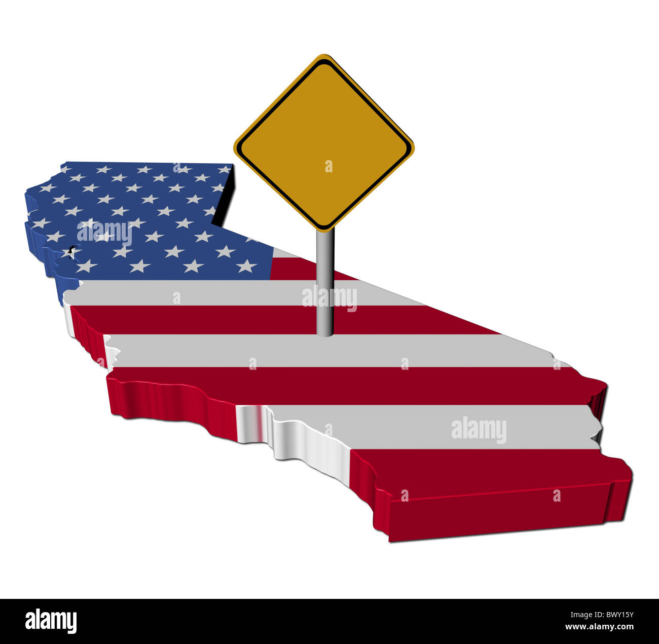 Panneau d'avertissement sur la Californie carte drapeau illustration Banque D'Images