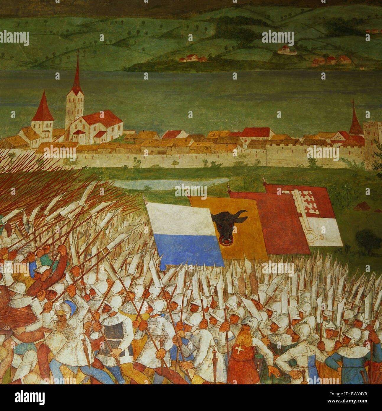 L'histoire suisse Lucerne peinture huile musée photo bataille lutte Suisse Europe Sempach Banque D'Images
