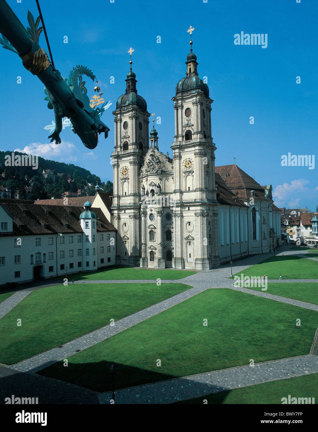 Arrangement église ville cloître culture collégiale gargouille de l'enceinte de la ville de Saint-Gall Suisse Banque D'Images