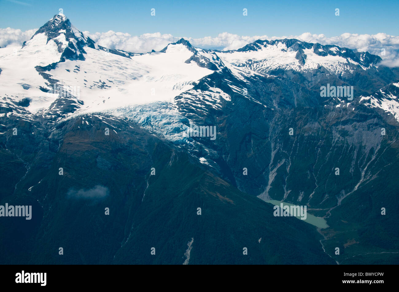 Alpes du Sud,Mount Aspiring National Park & Glaciers, Glacier Bonar,le statut de patrimoine mondial, île du Sud, Nouvelle-Zélande Banque D'Images