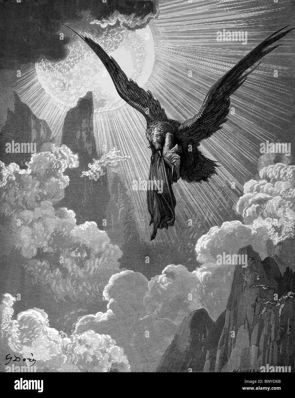 Gustave Doré ; Dante et l'Aigle de la Divine Comédie de Dante Alighieri ; gravure noir et blanc Banque D'Images