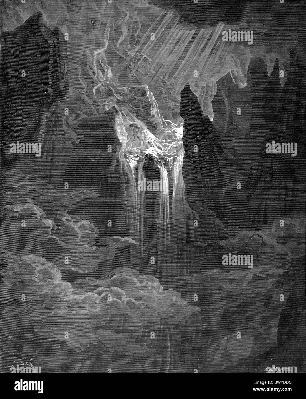Gustave Doré ; la collecte des eaux à la création de John Milton's Paradise Lost ; gravure noir et blanc Banque D'Images