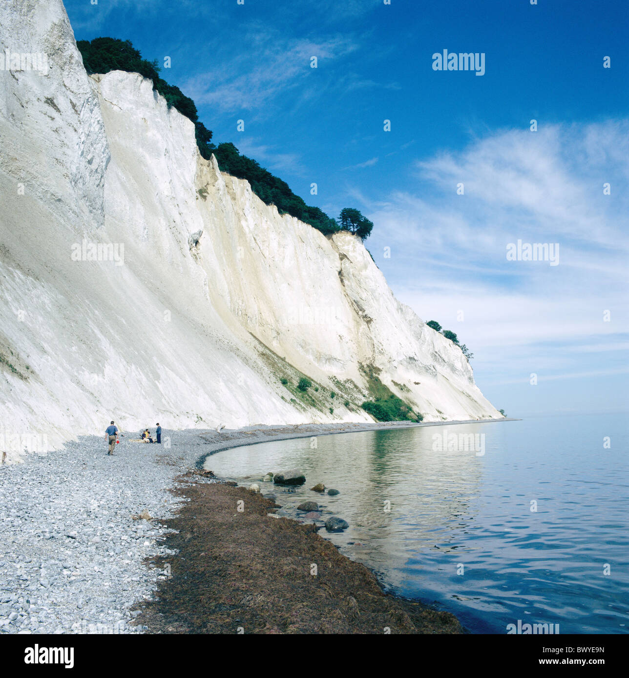 Danemark Europe island île Mon chalk cliffs côte roches mer personnes Mons Klint côte escarpée Banque D'Images