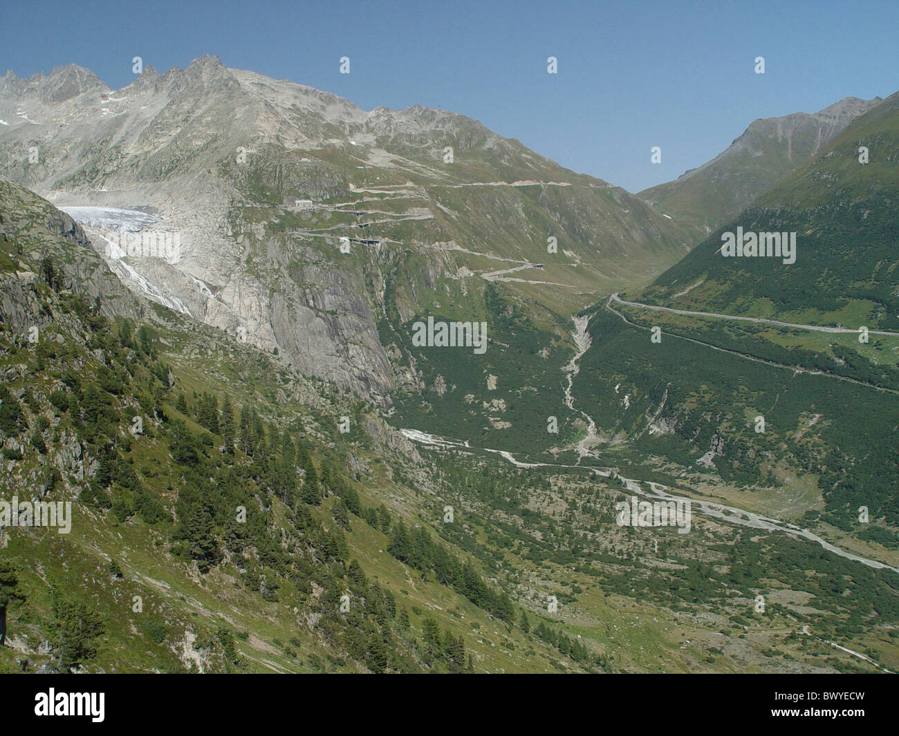 Alpes montagnes alpines Belvedere Furka Furkagebiet Furkastock paysage glacier Oberwallis col Rho Banque D'Images