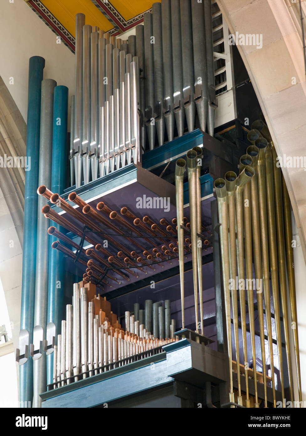 Les tuyaux d'orgue de la cathédrale de Blackburn dans le transept nord Banque D'Images