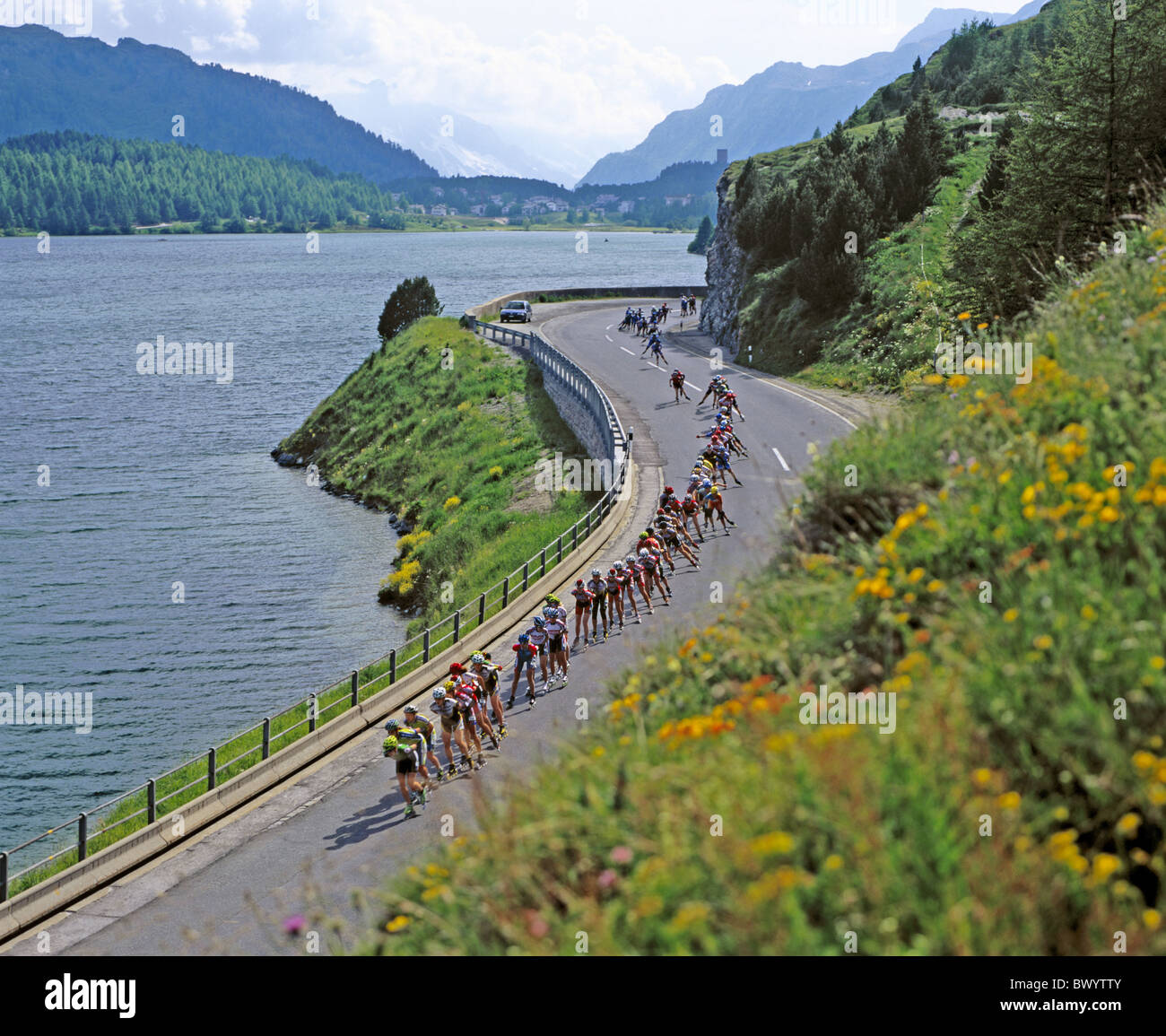 Alpes alpin Roller marathon canton Grisons Grisons Suisse Europe modèle ne libération Banque D'Images