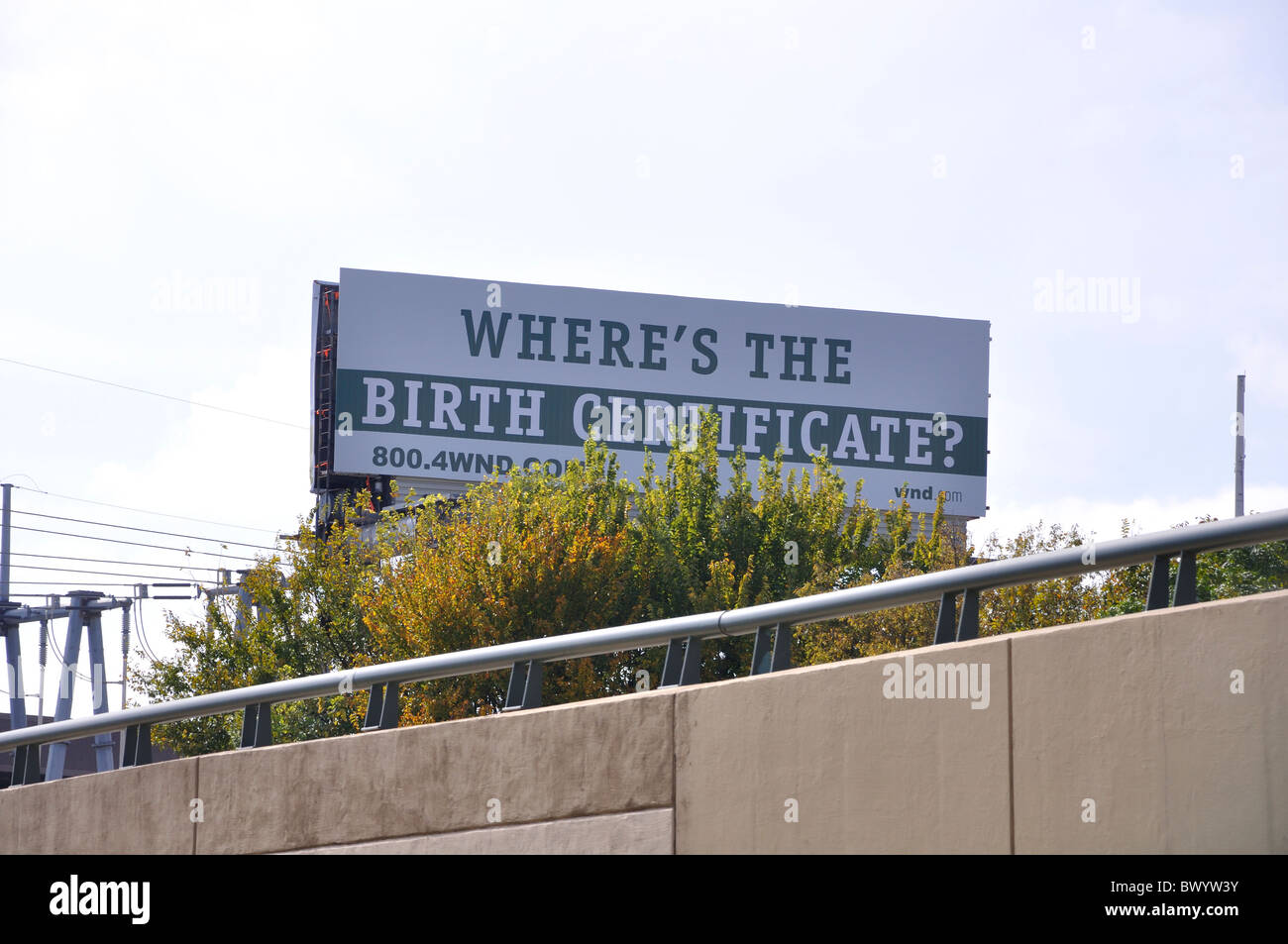 Où est le certificat de naissance de Barack Obama affiche sur le côté de l'autoroute, Texas, États-Unis Banque D'Images