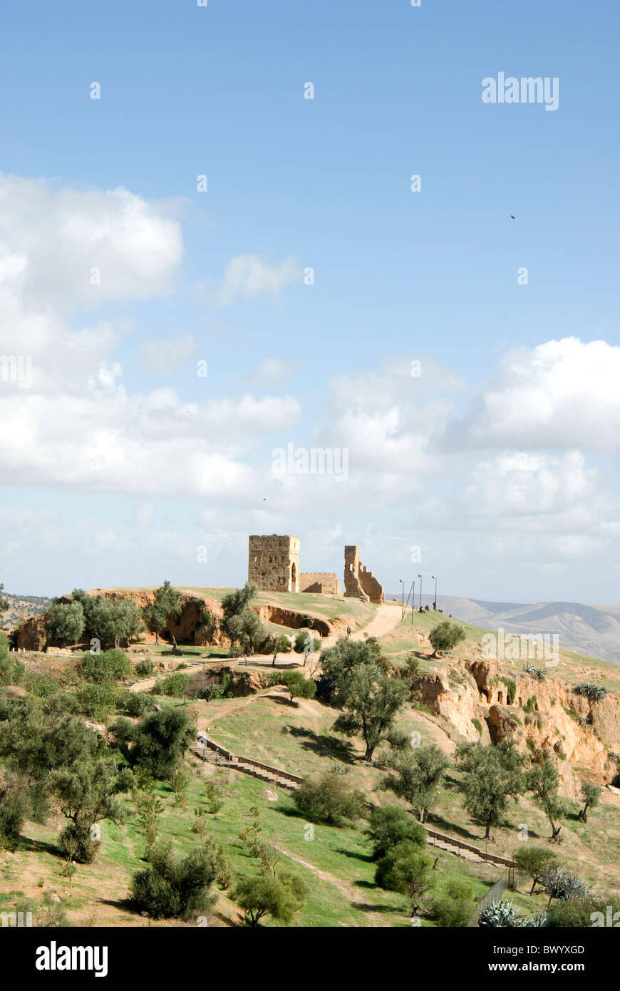 La médina (vieille ville) de Fès, Maroc. Panorama Banque D'Images