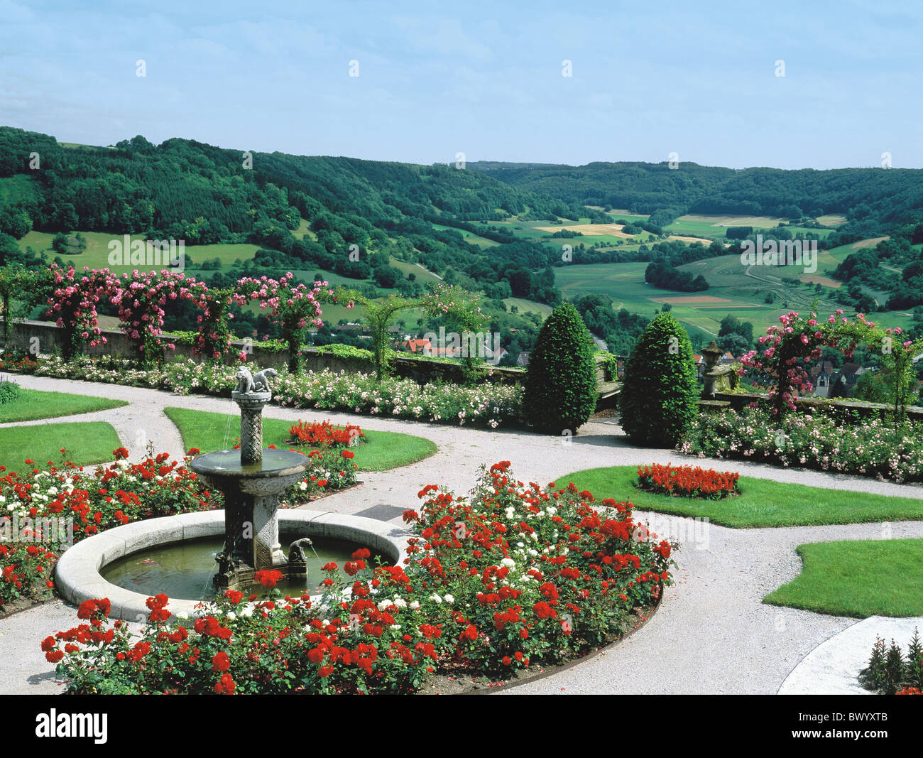 Jardin du château Pays Allemagne Europe Hohenlohe Hohenloher Land Jagsttal idyl chasse château Langenburg p Banque D'Images