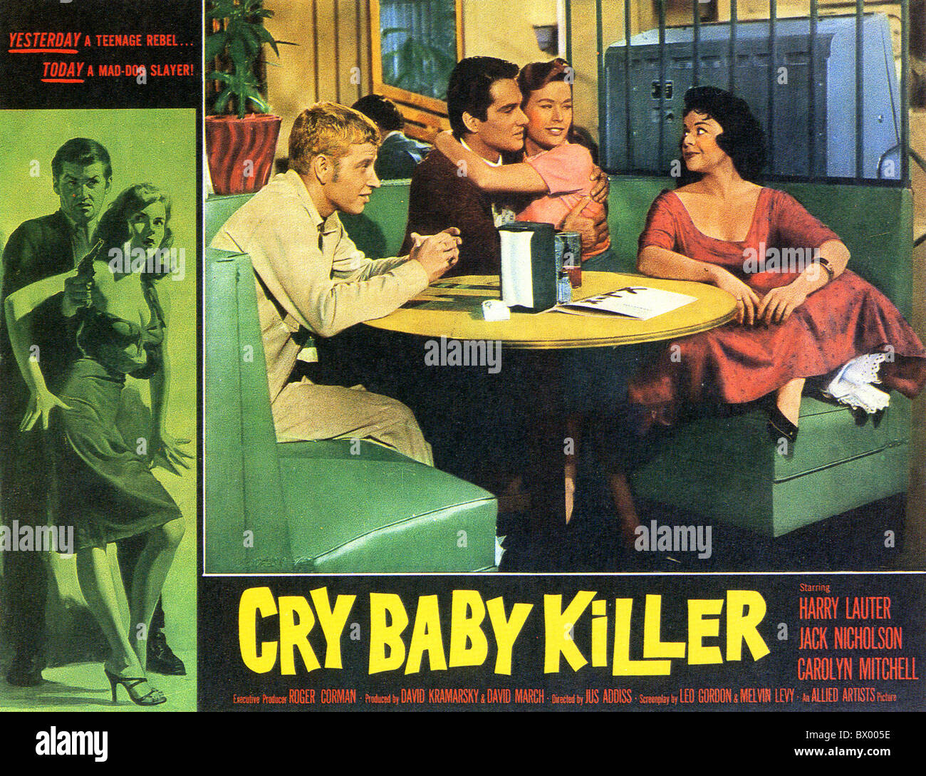CRY BABY KILLER Affiche pour 1958 Allied Artists film avec Jack Nicholson à l'extrême gauche dans son premier film Banque D'Images