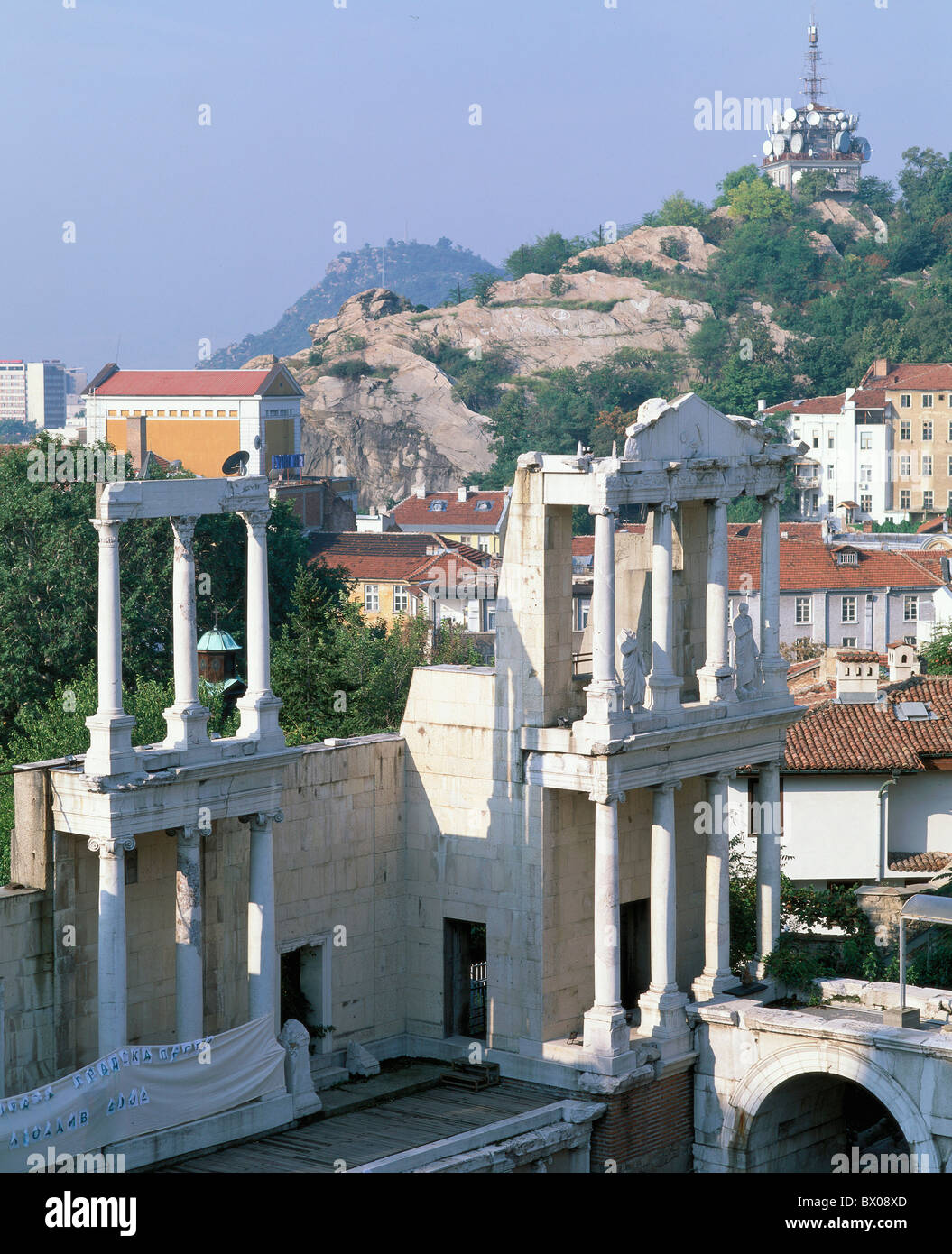Monde Antique amphithéâtre antique antiquité construction étape partie coupe Bulgarie Plovdiv colonne romaine Banque D'Images