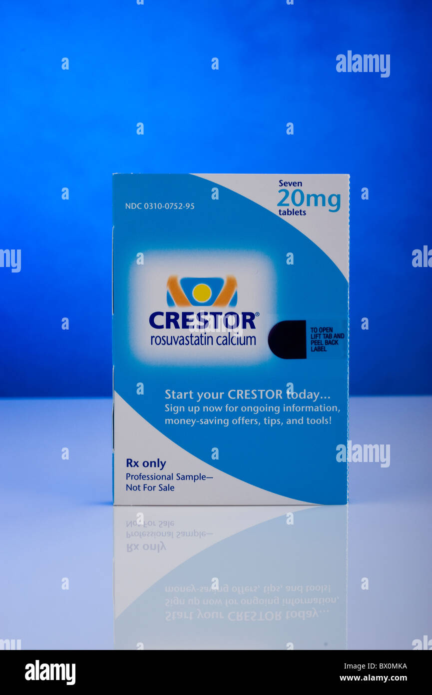 Le Crestor, comprimés de 20 mg de rosuvastatine calcique, un traitement pour le haut cholestérol. Banque D'Images