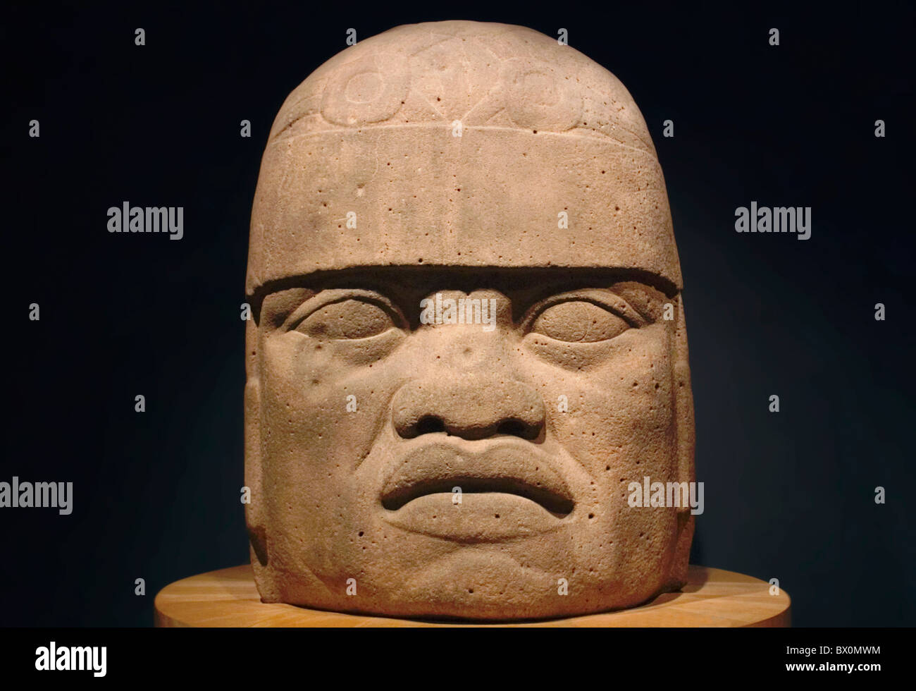 Tête Colossale Olmèque antique Stone - San Lorenzo, Musée National d'Anthropologie, Mexico. Banque D'Images