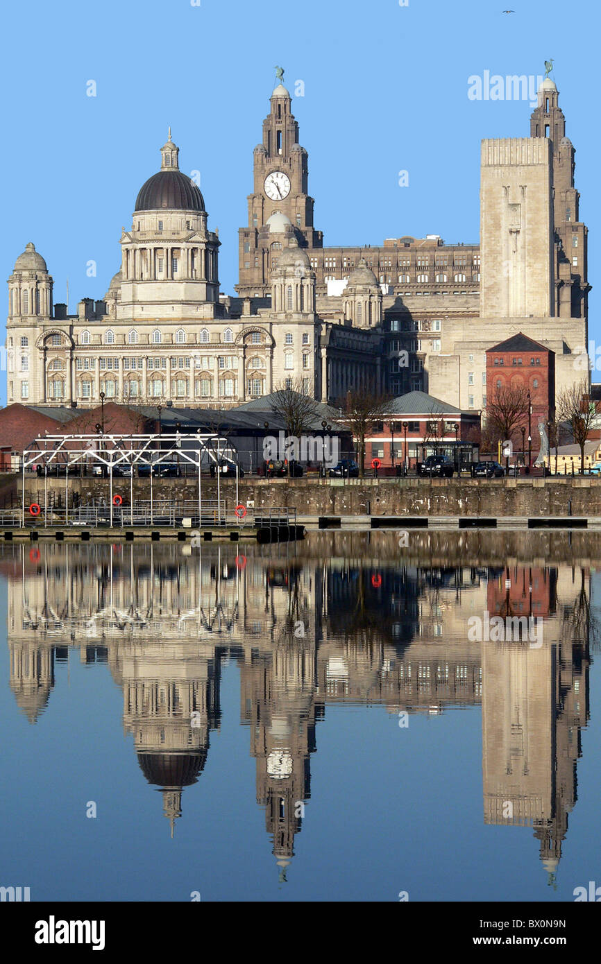 Les trois grâces, Liverpool Waterfront, Pier Head, Liverpool, Merseyside, England, United Kingdom Banque D'Images