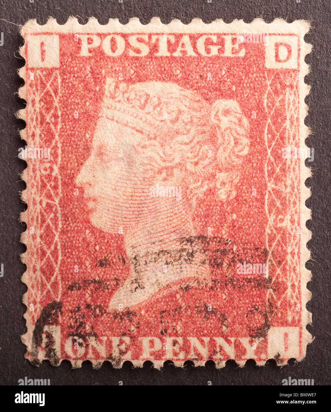 Timbreposte britannique, Penny rouge, lettres I, D'ANGLE Banque D